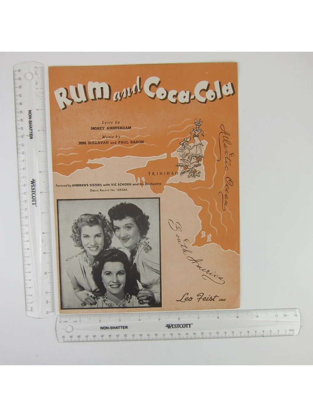 Sheet Music Rum and Coca-Cola Andrews Sisters Vintage 1944